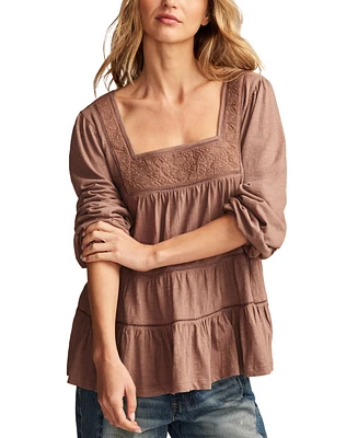 Lucky Brand Women's Square-Neck Embroidered Peasant Top