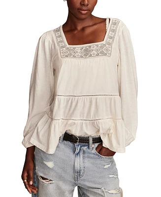 Lucky Brand Women's Square-Neck Embroidered Peasant Top