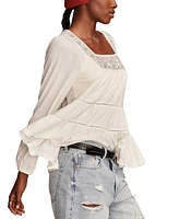 Lucky Brand Women's Square-Neck Embroidered Peasant Top