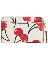 Coach Essential Small Zip-Around Cherry-Print Leather Card Case Wallet