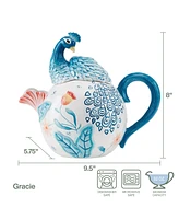 Fitz and Floyd Gracie Teapot with Peacock Lid