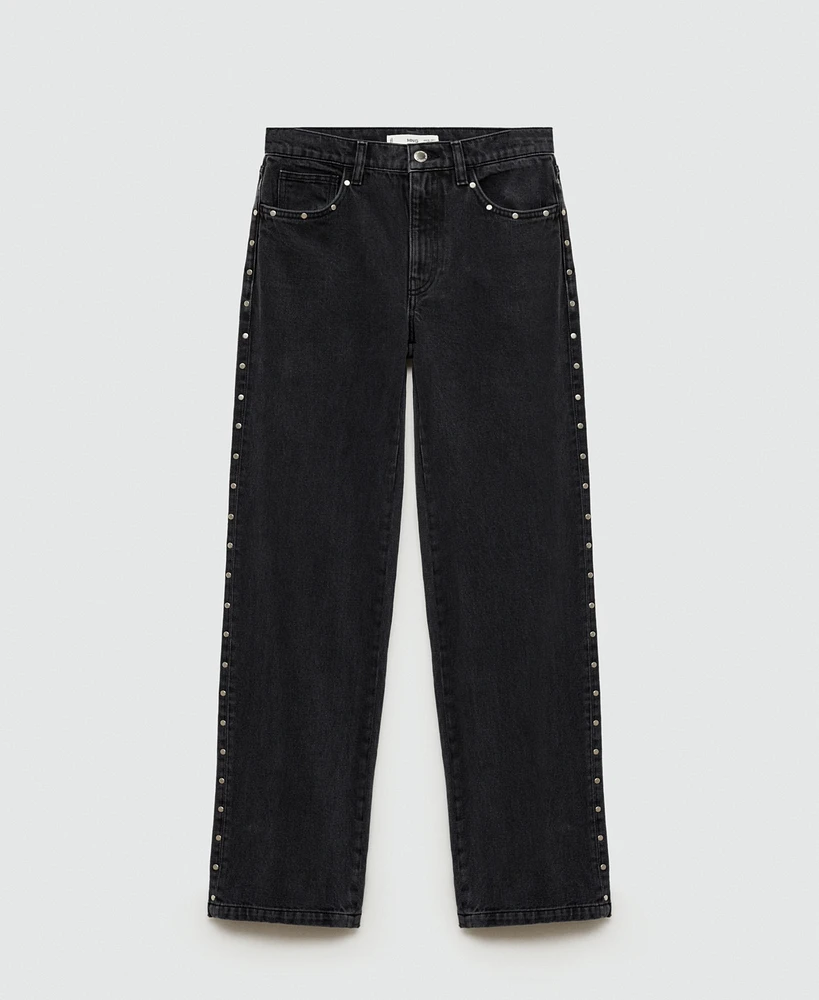 Mango Women's Studs Detail Straight-Fit Jeans