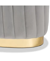 Baxton Studio Kirana Glam and Luxe Navy Blue Velvet Fabric Upholstered and Gold Pu Leather Ottoman