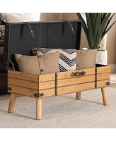 Baxton Studio Amena Rustic Transitional Dark Brown Pu Leather Upholstered and Oak Finished Wood Large Storage Ottoman