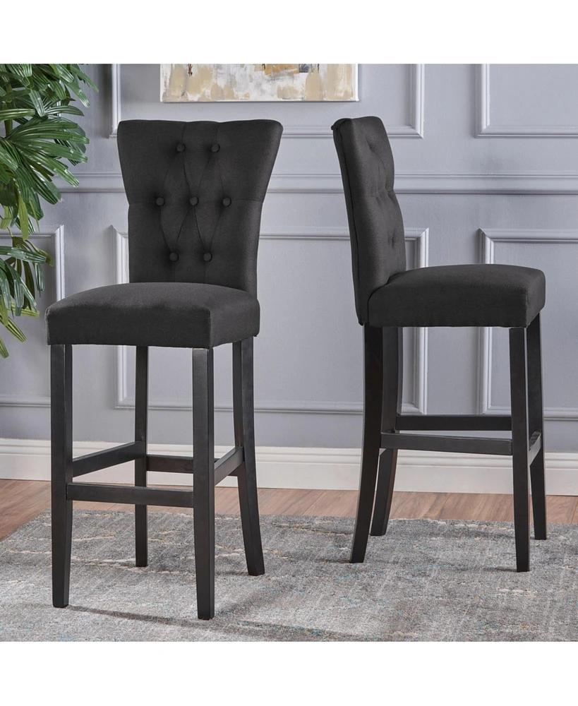 The Pop Home Set of 2 Modern Button Tufted Bar Stools with Rubber Wood Frame for Kitchen-The Pop Home