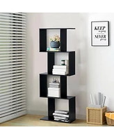 Gouun 4 Tiers Wooden S-Shaped Bookcase for Living Room Bedroom Office-4-Tier