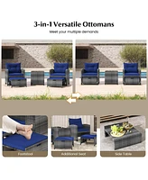 Gouun 5 Piece Patio Rattan Furniture with 2 Ottomans and Tempered Glass Table