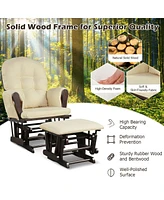 Gouun Wood Glider and Ottoman Set with Padded Armrests and Detachable Cushion