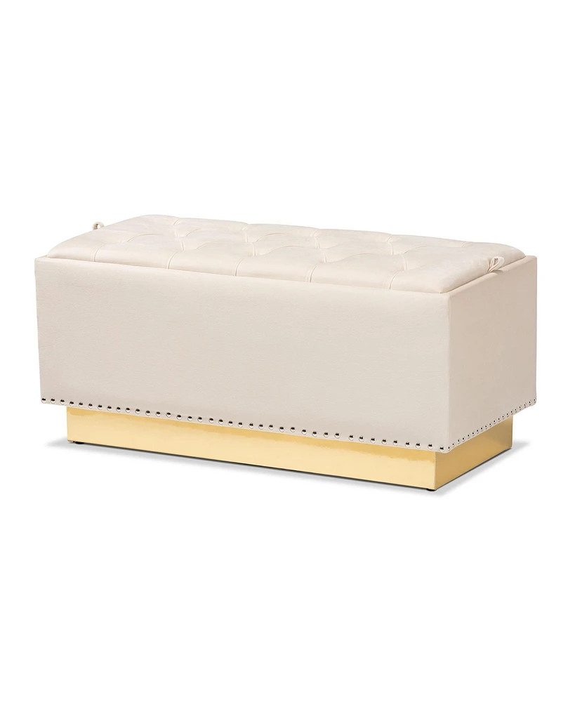 Baxton Studio Powell Glam and Luxe Beige Velvet Fabric Upholstered and Gold Pu Leather Storage Ottoman