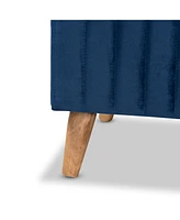Baxton Studio Hanley Modern and Contemporary Navy Blue Velvet Fabric Upholstered and Walnut Brown Finished Wood Storage Ottoman