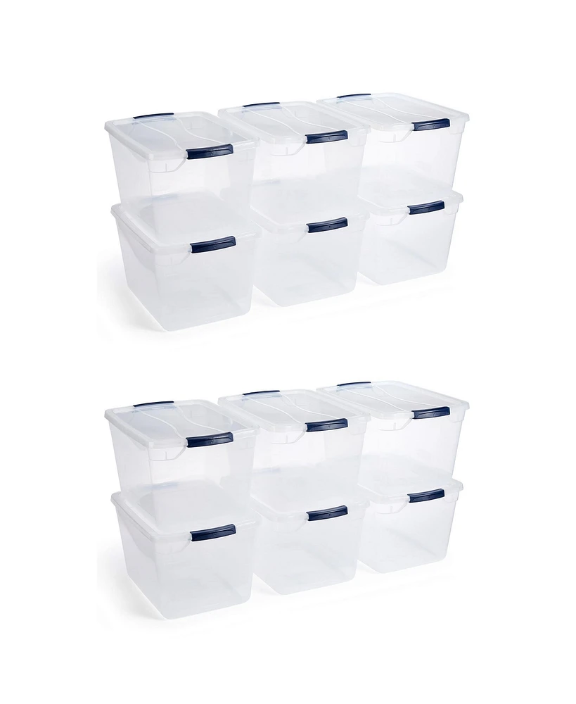 Rubbermaid Cleverstore 30 Quart Plastic Storage Tote Container w/ Lid (12 Pack)