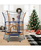Gymax Kids Mini Trampoline w/ 59'' Higher Enclosure Net Seamless Jumping Mat Zipper Door