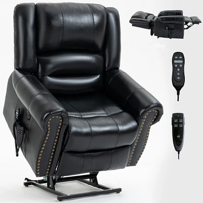 Boyel Living Power Lift Recliner Chair Heat Massage Dual Motor Infinite Position Up to 350 Lbs Faux Leather Heavy Duty Motion Mechanism with Usb Ports