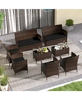 Gouun 4 Pieces Rattan Sofa Set with Glass Table and Comfortable Wicker for Outdoor Patio