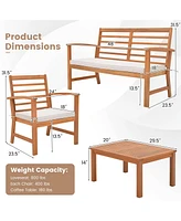 Gouun 4-Piece Acacia Wood Outdoor Furniture Set with Cushioned Chairs and Coffee Table