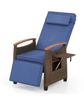 Gouun Patio Wicker Recliner Chair with Adjustable Backrest and Footrest