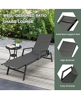 Gouun Outdoor Rattan Chaise Lounge Reclining Chair with Armrests and 5-Position Backrest