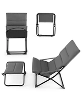 Gouun Patio Folding Sling Chair with Ottoman Footrest and Removable Cushion