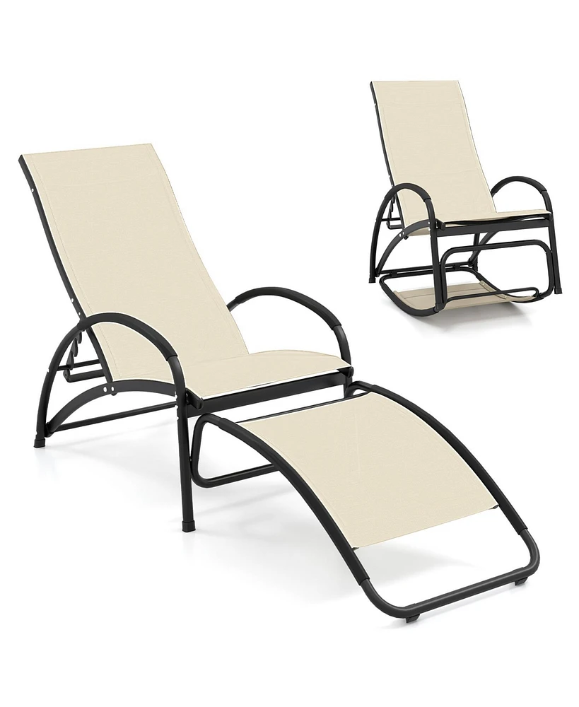 Gouun 2-in-1 Outdoor Rocking Chair with 4-Position Adjustable Backrest for Patio Porch Poolside