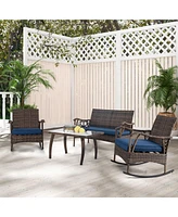 Gouun 4 Pieces Wicker Rocking Set with Bungee Rope Seat for Porch Yard