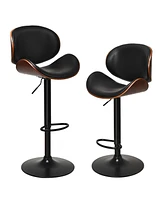 Gouun Set of 2 Adjustable Swivel Pu Leather Bar Stools with Curved Footrest