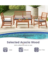 Gouun 4 Pieces Outdoor Furniture Set with Stable Acacia Wood Frame