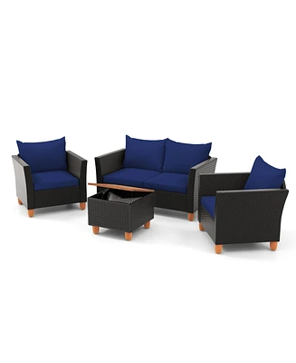 Gouun 4 Pieces Outdoor Conversation Set with Storage Table