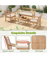 Gouun 4 Piece Wood Patio Furniture with Armchairs Loveseat and Table-Off