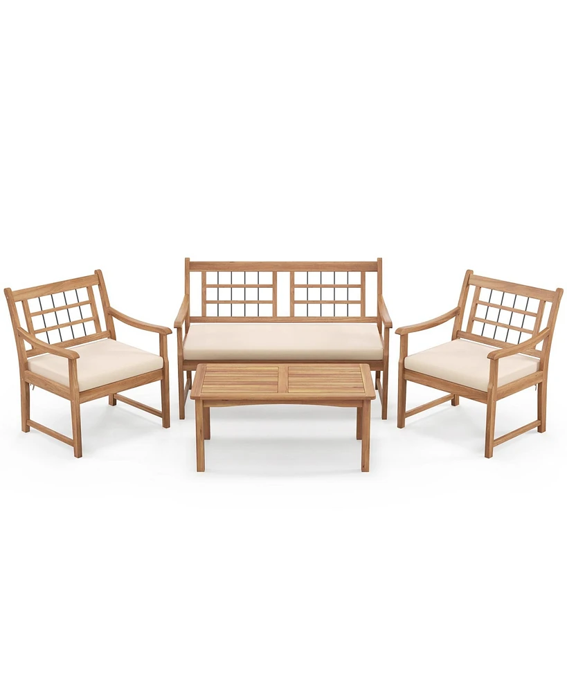 Gouun 4 Piece Wood Patio Furniture with Armchairs Loveseat and Table-Off