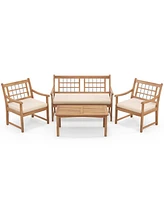 Gouun 4 Piece Wood Patio Furniture with Armchairs Loveseat and Table-Off