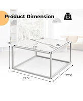 Gouun Modern Glass Square Table with Metal Frame for Living Room