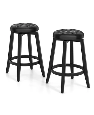 Gouun 360° Swivel Upholstered Rubberwood Frame Bar Stool Set of 2 with Footrest-24 inches