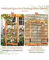 Gouun 6.2 Feet Tall Patio Garden Arbor with Pergola and 2-Seat Bench for Garden Lawn Backyard Decoration