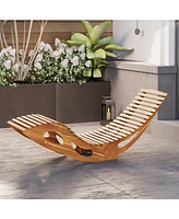 Gouun Acacia Wood Patio Rocking Sun Lounger Chaise Lounge with Ergonomic Curved Seat