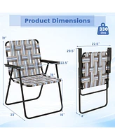 Gouun 2 Pieces Folding Beach Chair Camping Lawn Webbing Chair-Cofee