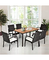 Gouun 55 Inch Patio Acacia Dining Table with Umbrella Hole