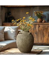 LuxenHome Rustic Brown Terracotta Cauldron 15.4-Inch Tall Vase