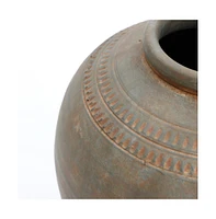 LuxenHome Rustic Brown Terracotta 14.6-Inch Tall Urn Vase