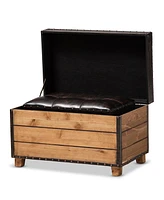 Baxton Studio Marelli Rustic Dark Brown Faux Leather Upholstered 2-Piece Wood Storage Trunk Ottoman Set