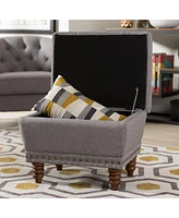 Baxton Studio Annabelle Modern and Contemporary Light Grey Fabric Upholstered Walnut Wood Finished Button-Tufted Storage Ottoman