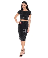 Bebe Women's Two Piece Disco Dot Top With Midi Skirt, Black