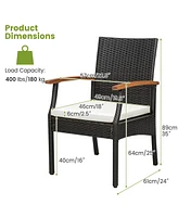 Gouun 7 Pieces Outdoor Wicker Chair and Dining Table Set-Wood Handrail