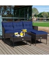Gouun 3 Pieces Patio Furniture Sectional Set with 5 Cozy Cushions