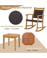 Gouun 3 Pieces Acacia Wood Patio Rocking Chair Set with Side Table