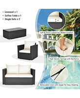 Gouun 4 Pieces Patio Rattan Conversation Set with Padded Cushion and Tempered Glass Table