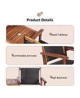 Gouun 2-Seat Patio Rattan Acacia Wood Chair with Table