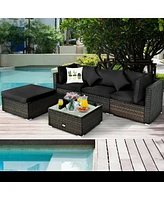 Gouun 5 Pieces Cushioned Patio Rattan Furniture Set with Glass Table