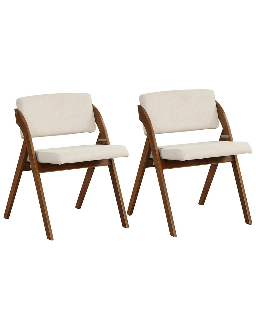 Gouun Set of 2 Folding Kitchen Dining Chairs with Rubber Wood Legs