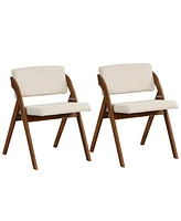 Gouun Set of 2 Folding Kitchen Dining Chairs with Rubber Wood Legs