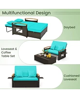 Gouun Outdoor Wicker Daybed with Folding Panels and Storage Ottoman